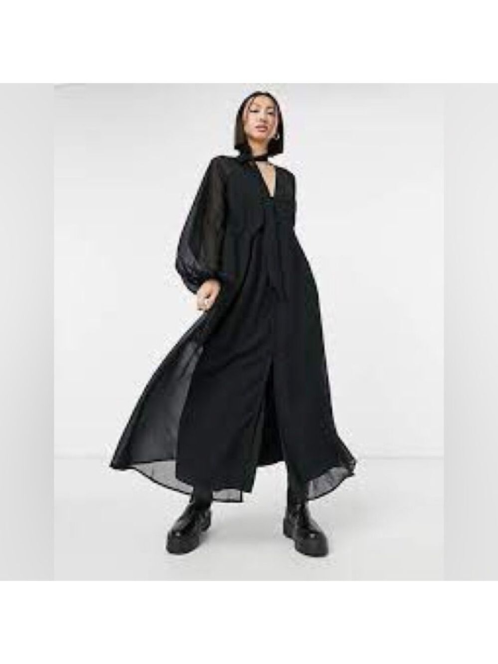 ASOS DESIGN Tie Neck Button-Down Maxi Tea Dress